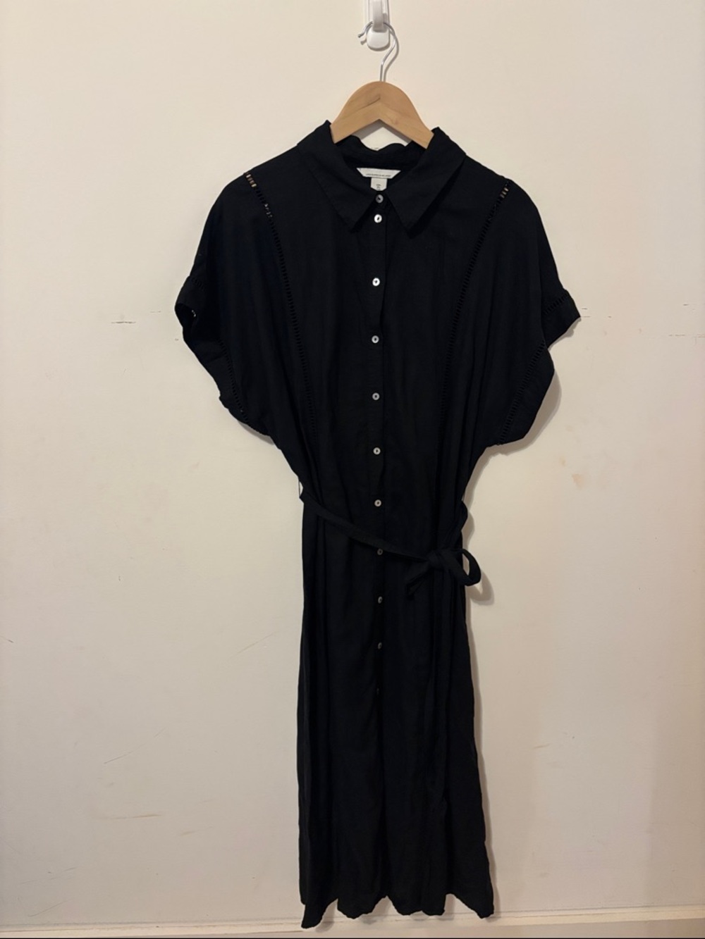Black Linen Shirt Dress with Tie Waist